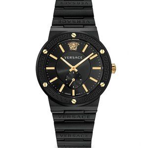 Versace Men's 41mm Greca Logo Watch with Bracelet, Black IP MSRP $1495